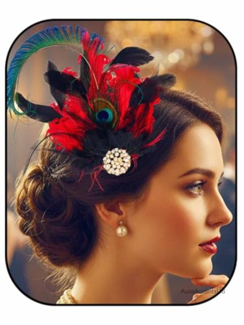 1920s Peacock Feather Hair Clip Flapper Gatsby Fascinator Headpiece